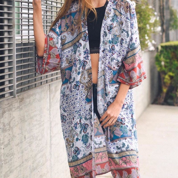 Multi Print Boho Long Kimono - Picture 7 of 8